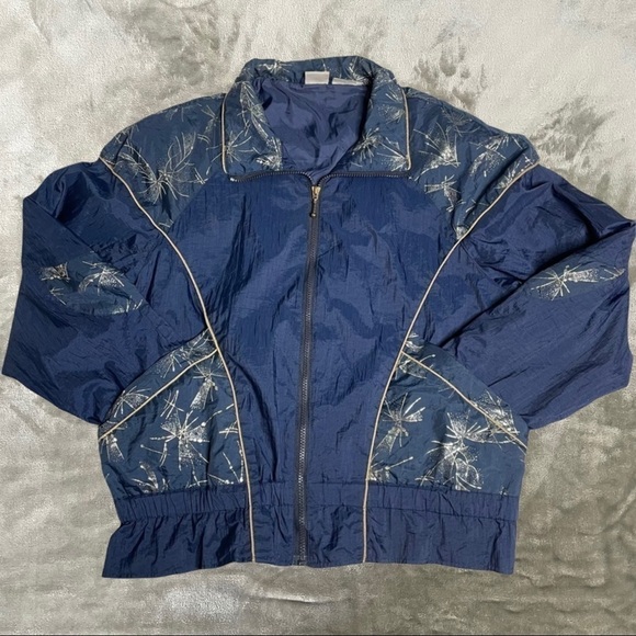 Vintage Athletic Works 90s Navy Silver Windbreaker Size Medium - Picture 1 of 8